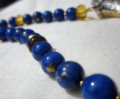 Lapis blue and yellow artisan necklace by Honey from the Bee