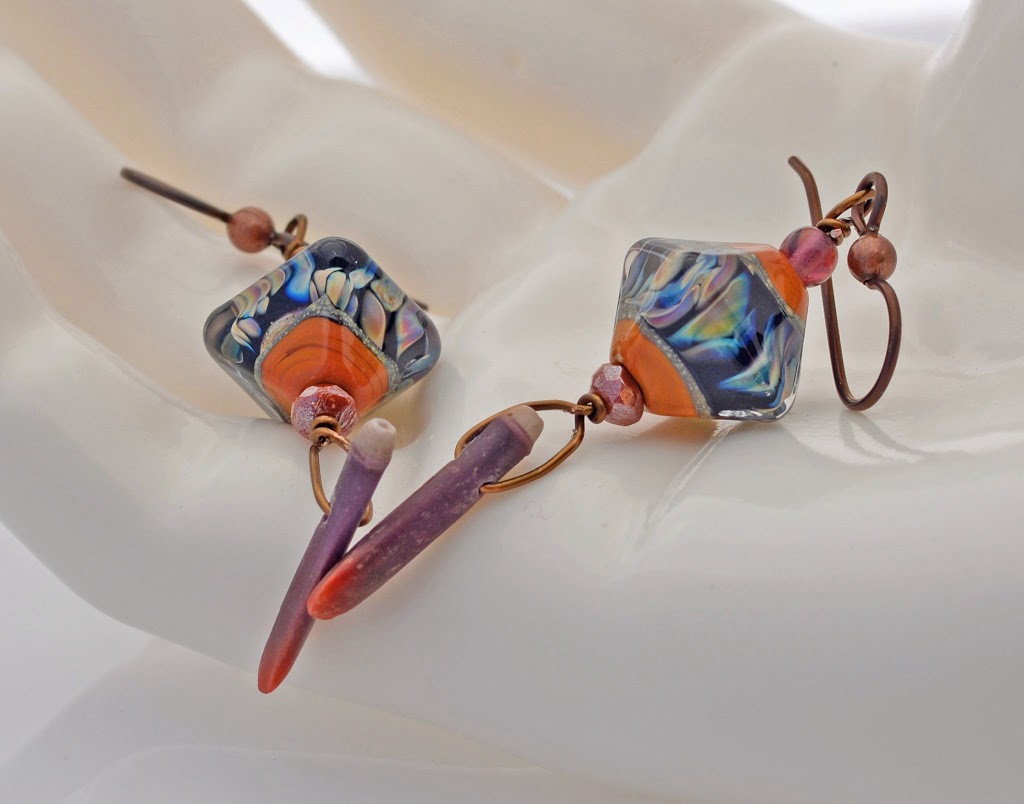 Lampwork and sea urchin spine earrings