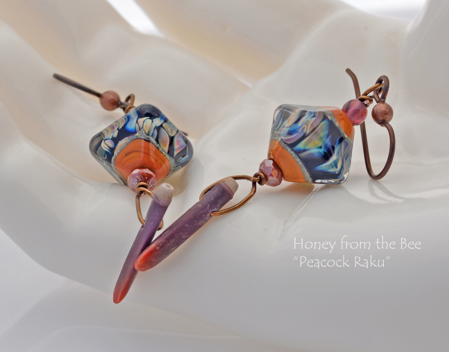 Peacock Lampwork with Sea Urchin spine earrings