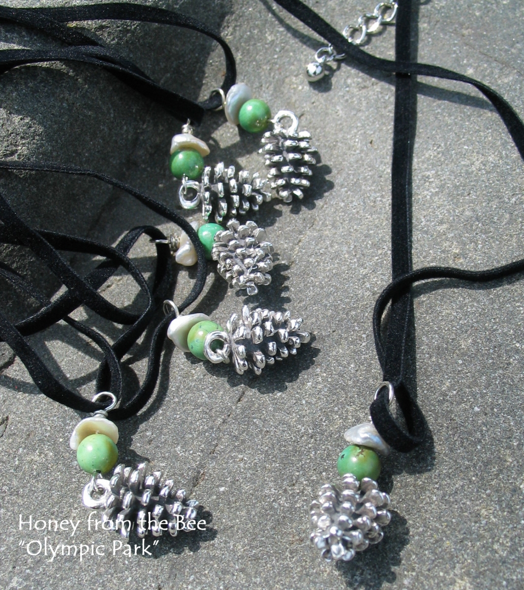 Pinecone pendants by Honey from the Bee