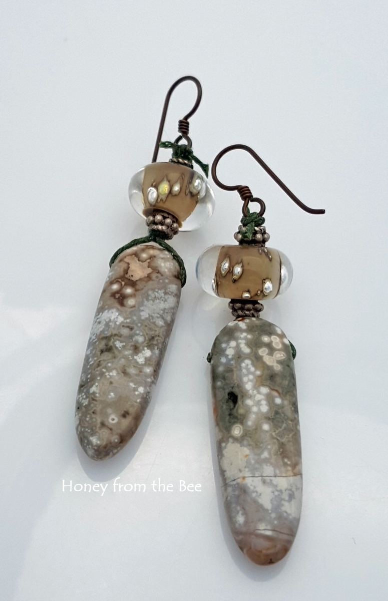 Lampwork and Jasper brown earrings