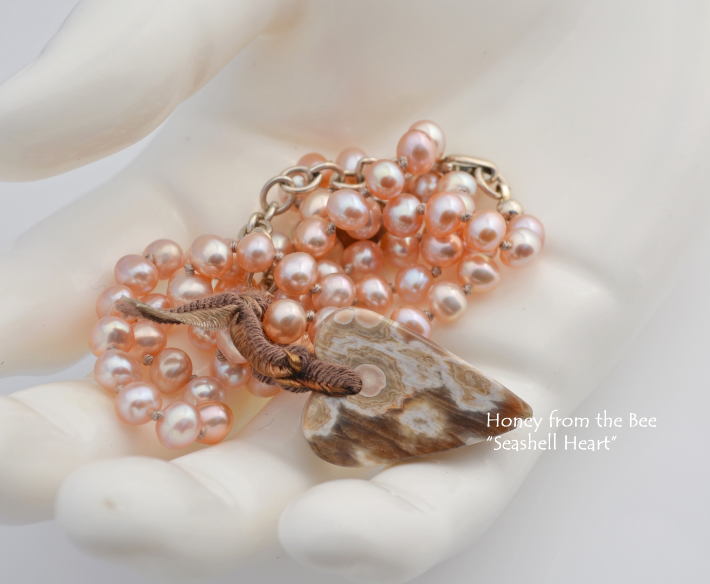 Ocean Jasper heart necklace with pearls by Honey from the Bee