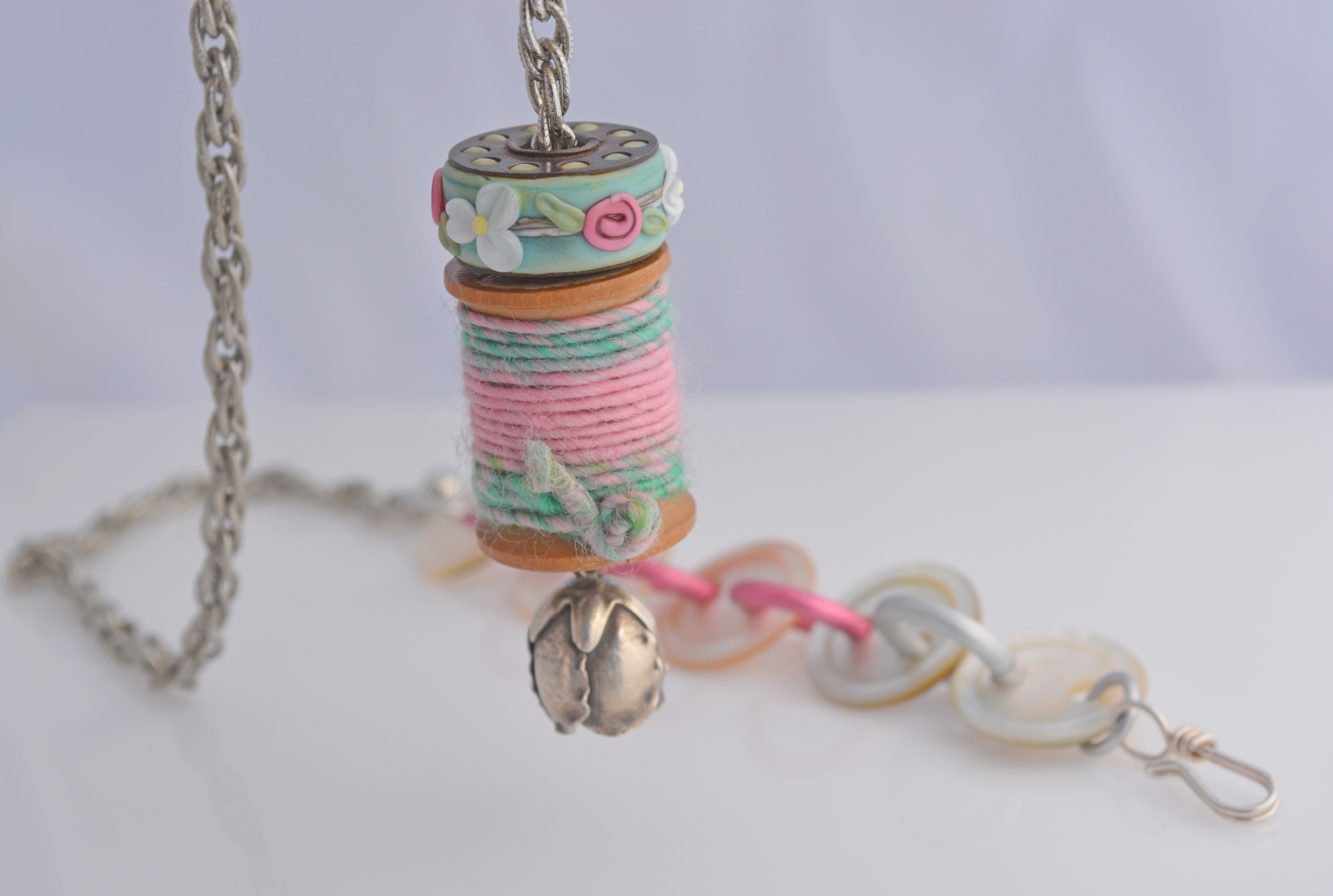 Quilter's Artisan Necklace - Lampwork, wooden spool