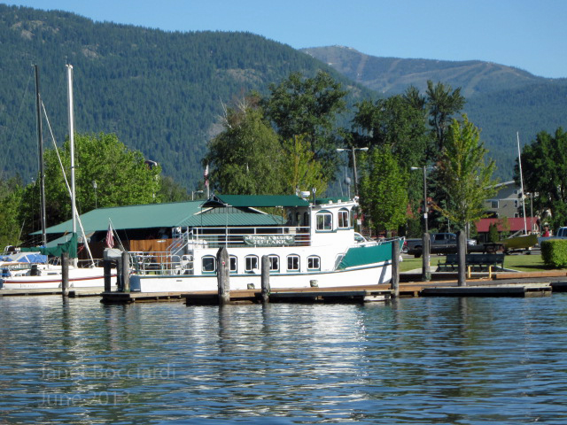 Shawnodese in dock on Lake Pend Oreille with Schweitzer in background
