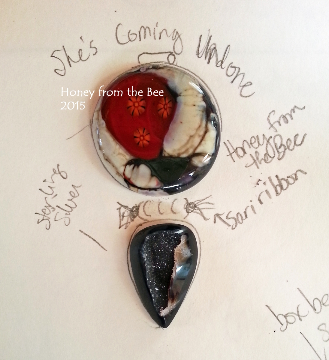 Glass cabochon with drusy cabochon pendant design