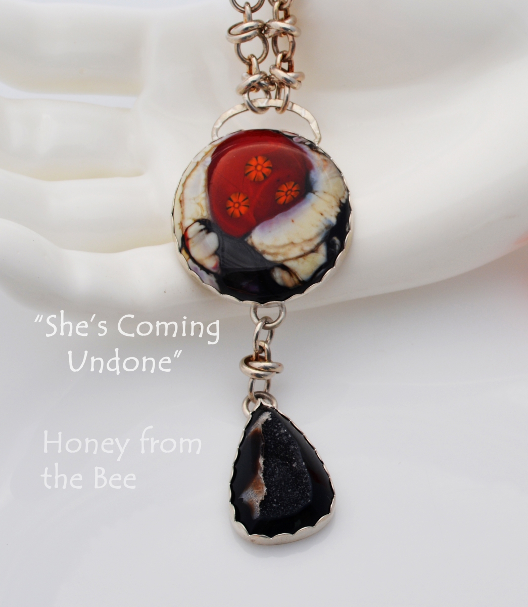Glass Cabochon and Black Druzy Necklace