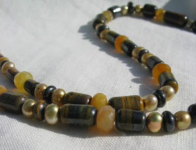 Yellow Jade and Tiger Iron necklace by Honey from the Bee