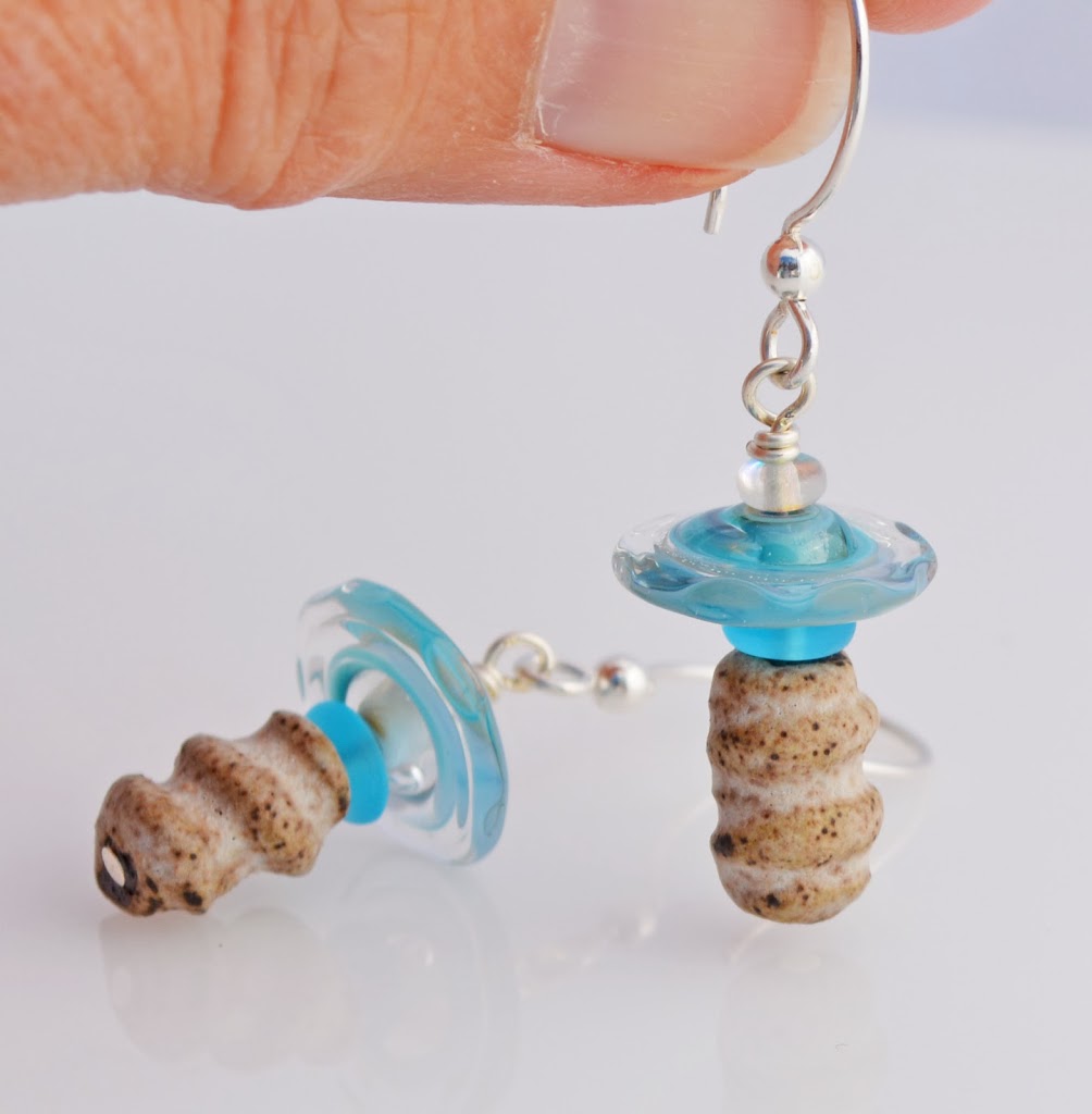 Boho Style light blue and white earrings