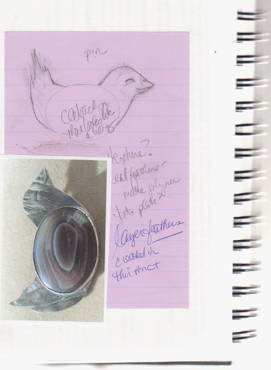 Silver bird pendant sketch by Honey from the Bee