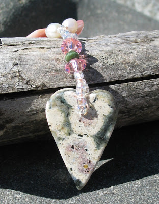 Ocean Jasper Heart with pearl necklace by Honey from the Bee