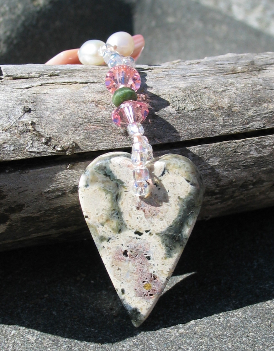 Ocean Jasper heart necklace by Honey from the Bee