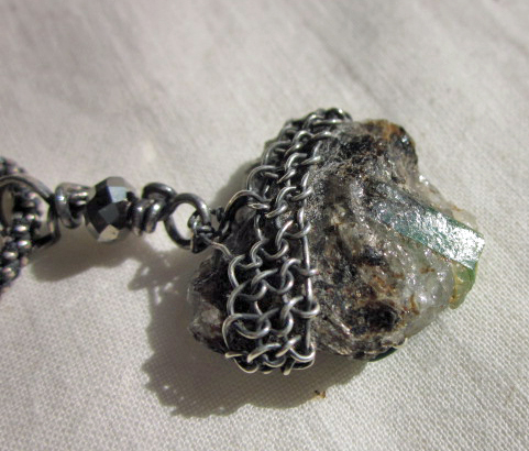Wire knit Emerald stone pendant