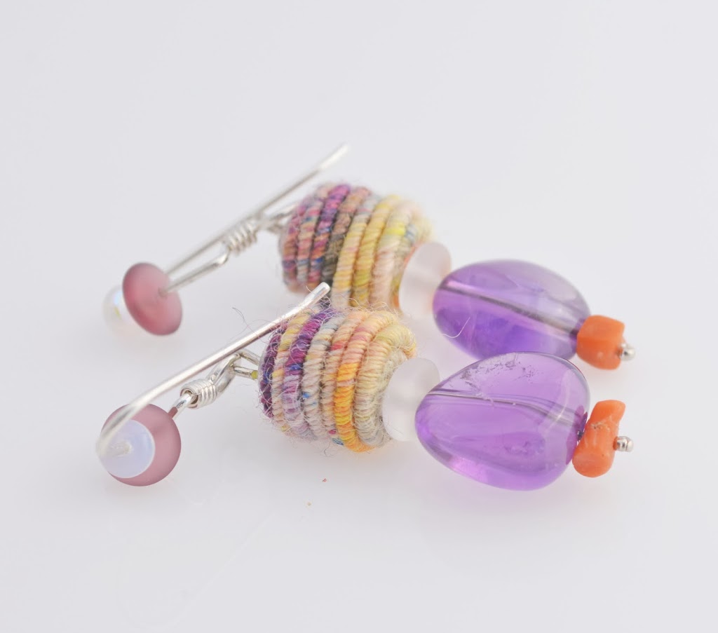 Fiber and Amethyst earrings