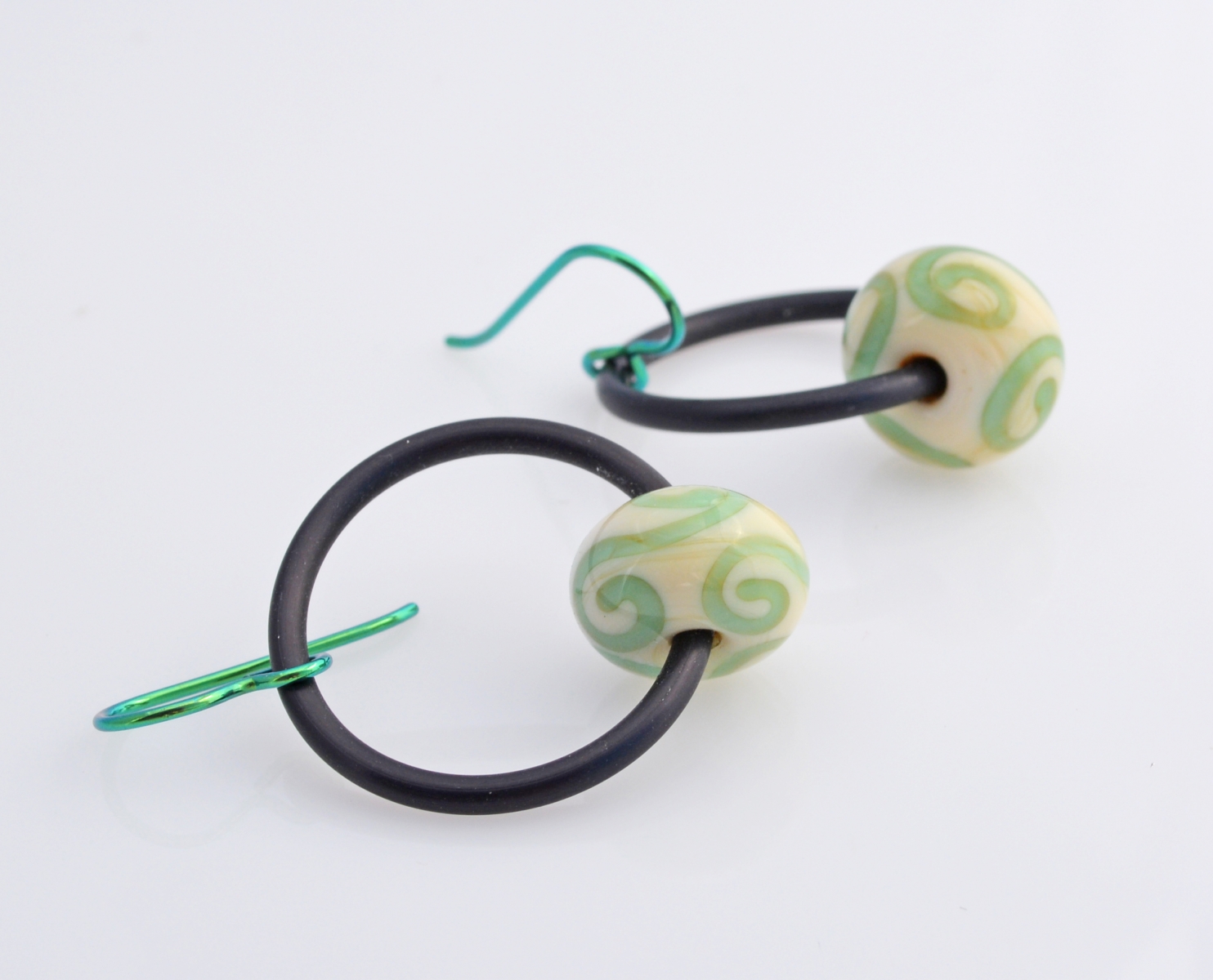 Green Lampwork earrings by Honey from the Bee