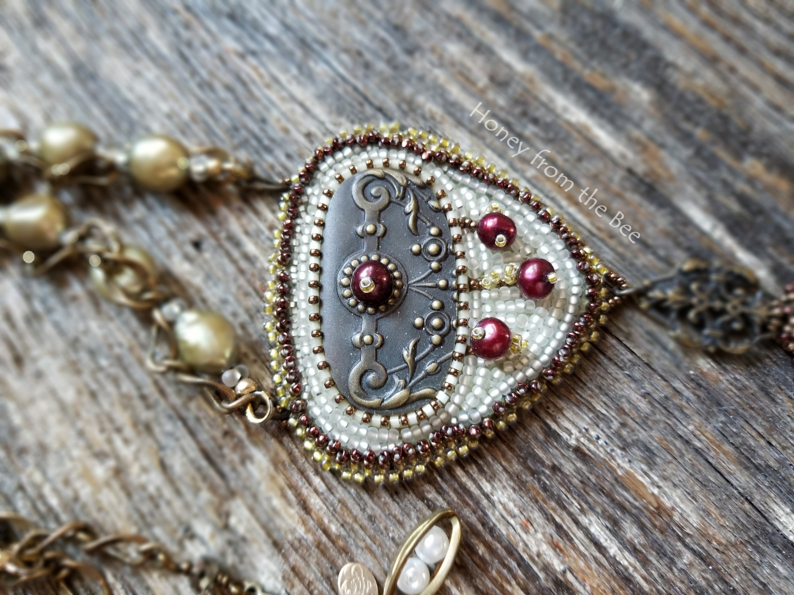 Bead embroidered statement necklace by Honey from the Bee