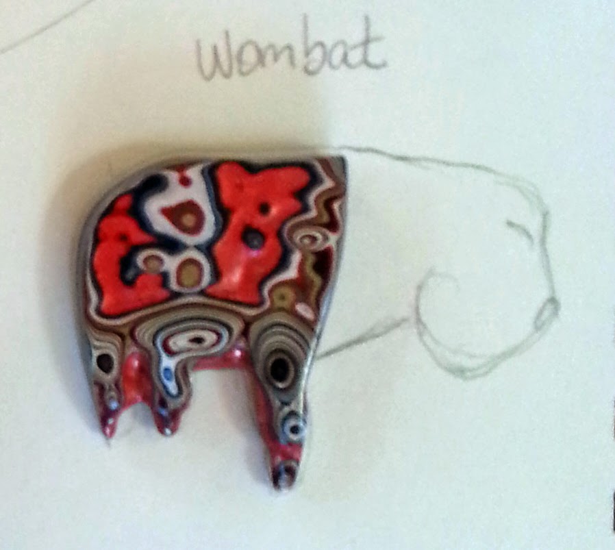 Wombat sketch with Fordite by Honey from the Bee