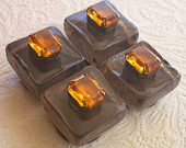 Fridge Bling -- Upcycled Glass Tiles and Swarovski Crystal Magnets, Brown and Gold - theresajtoo
