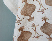 Brown Linoleum Block Print Dish Towel - "King and Queen" - TheRecoverie