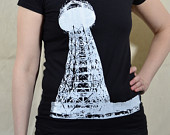 ON SALE - Nikola Tesla's Wardenclyffe Tower Screen Printed Women's T-shirt - White on Black. Med and Lrg - InvictusCreations