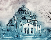 Church of St Sava, Belgrade, Serbia limited edition collagraph - AliSavicPRINTS