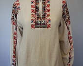 Vintage Handmade & Hand Embroidered Serbian Cotton Peasant Blouse. - MemorableVintage