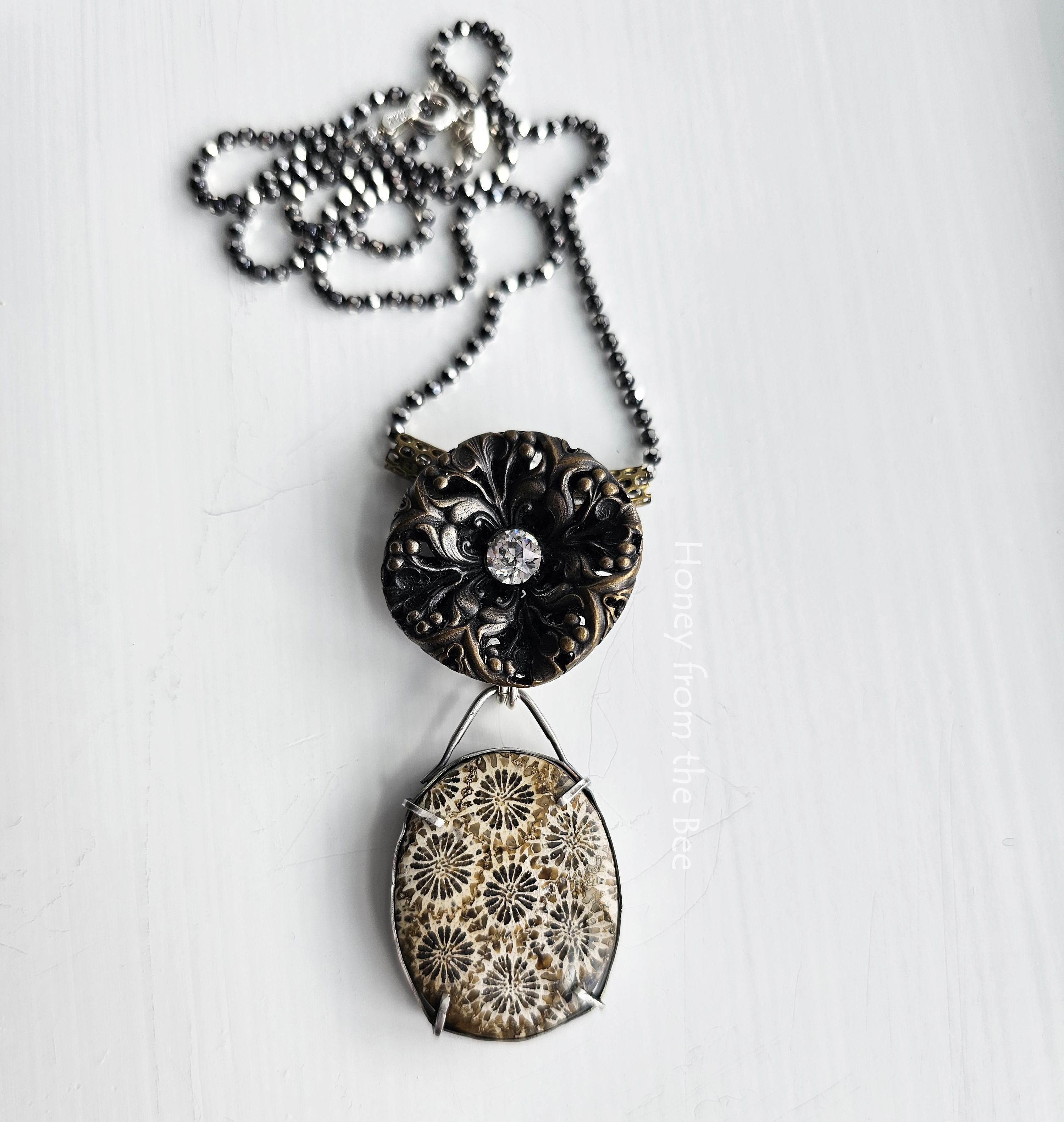 Agatized Fossil Coral pendant in brown and cream