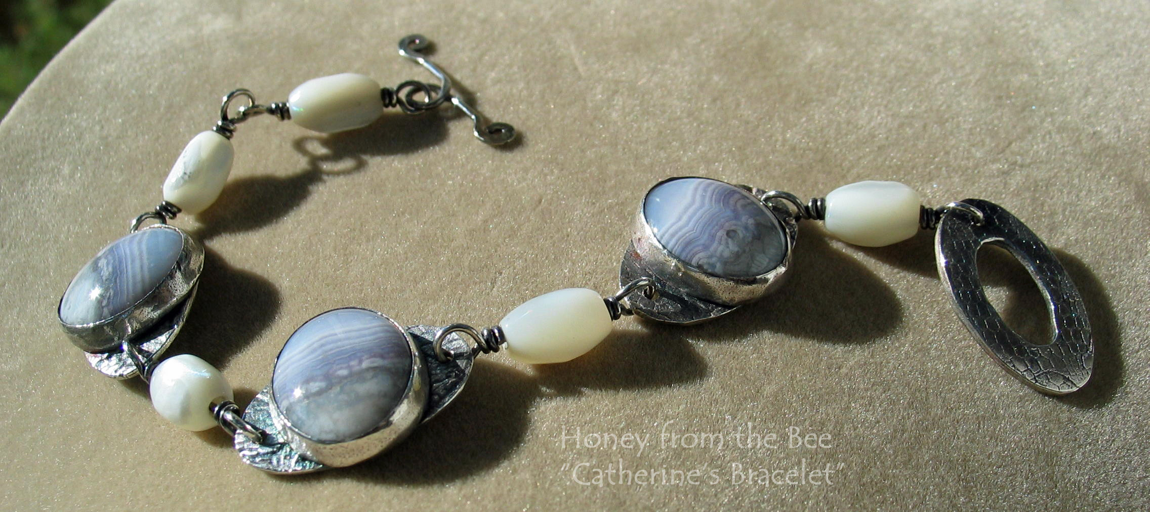 Fine silver and luna agate bracelet