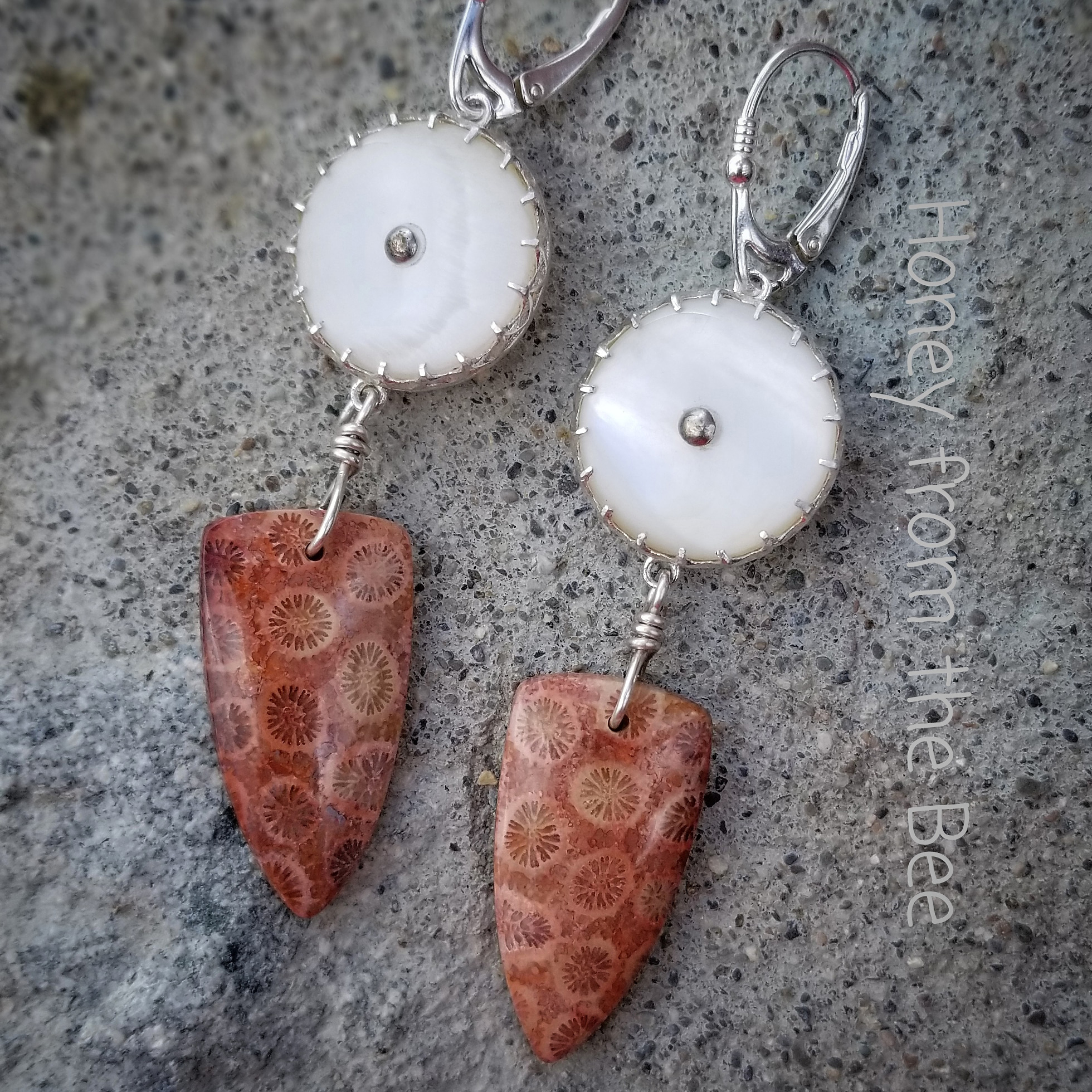 Mother of pearl with red gemstone earrings