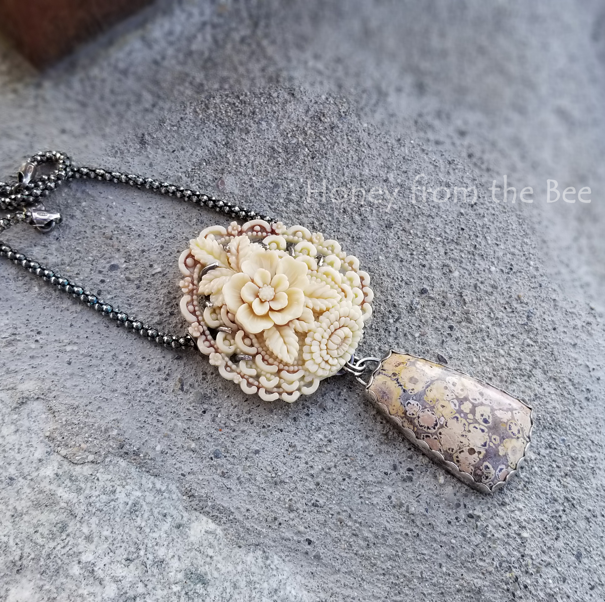 Wildflower Jasper, vintage buckle, sterling silver pendant