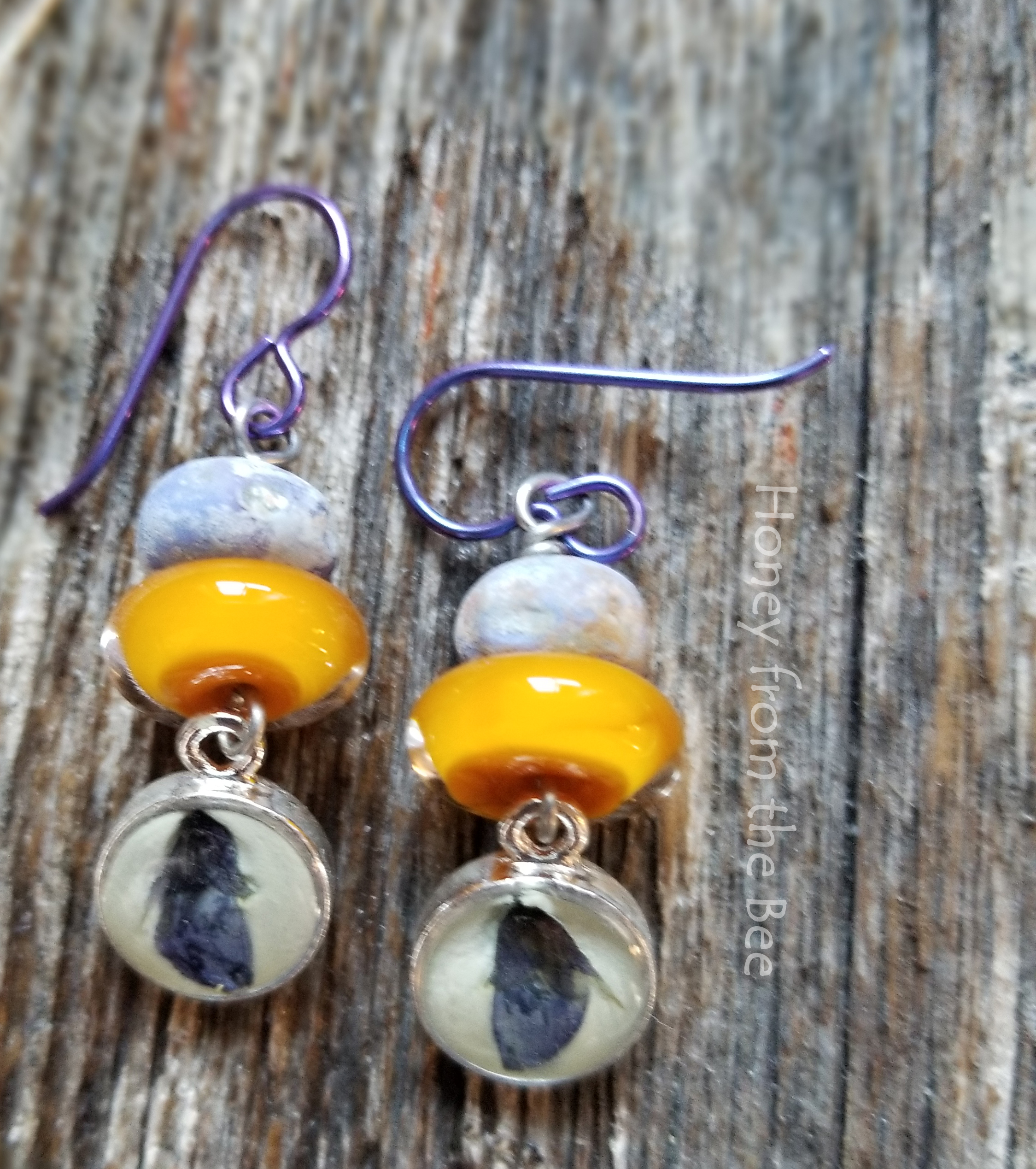 Dried Flowers, resin and lampwork earrings