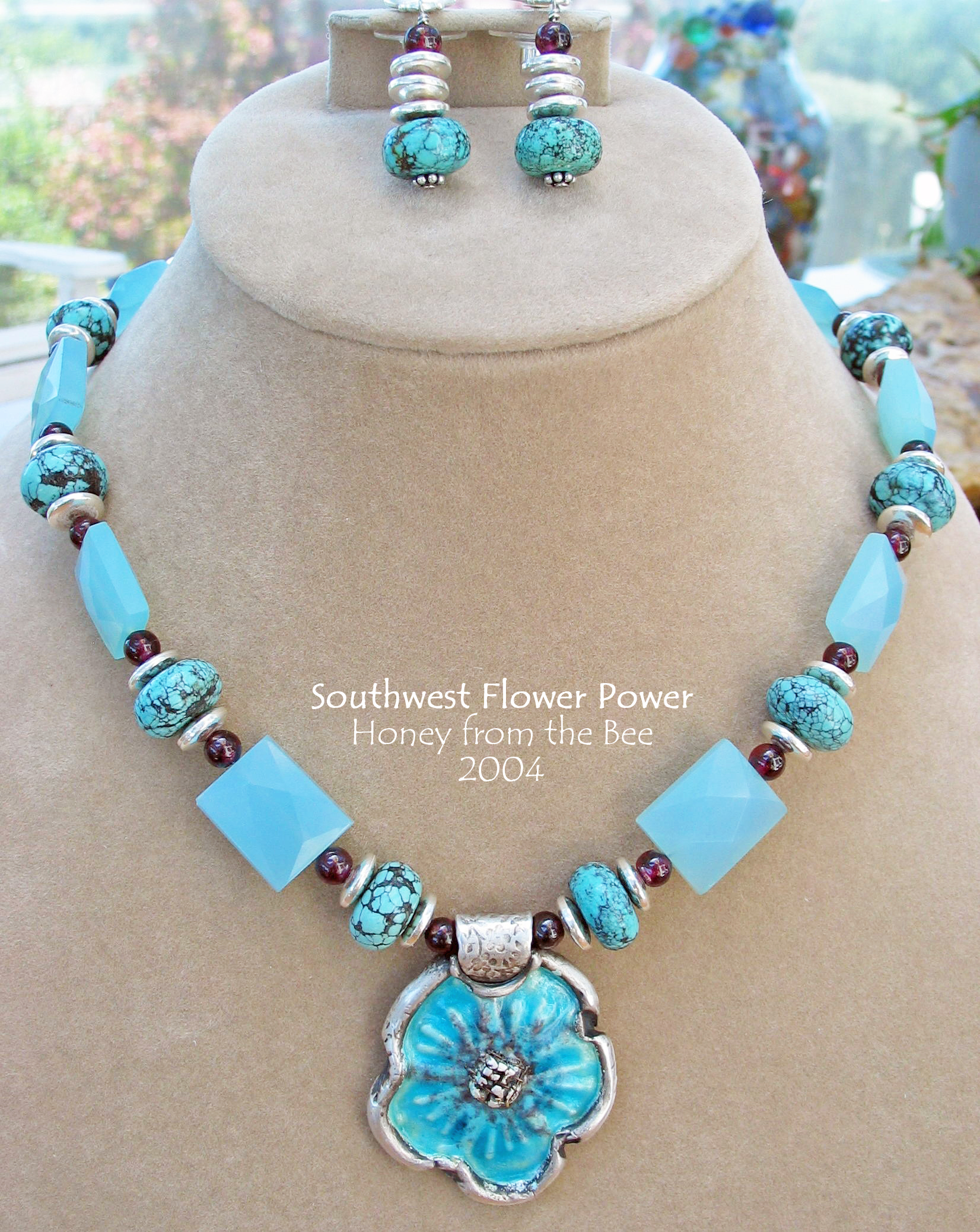 Enamel, Fine Silver, chalcedony, turquoise necklace