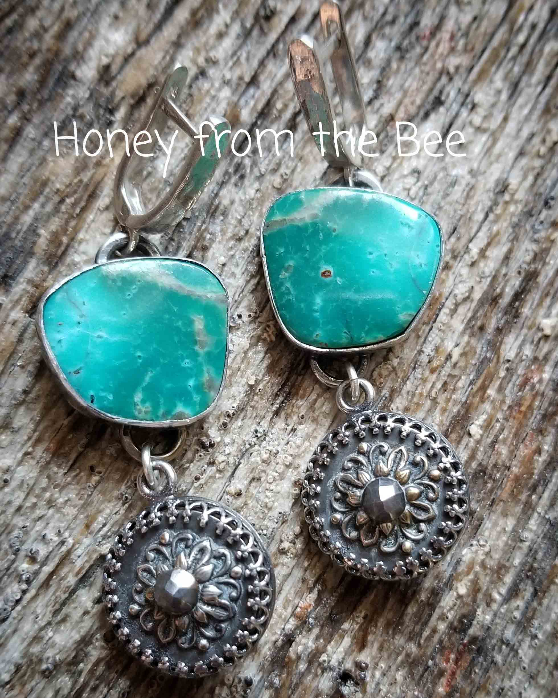 Antique button earrings with Kingman Turquoise