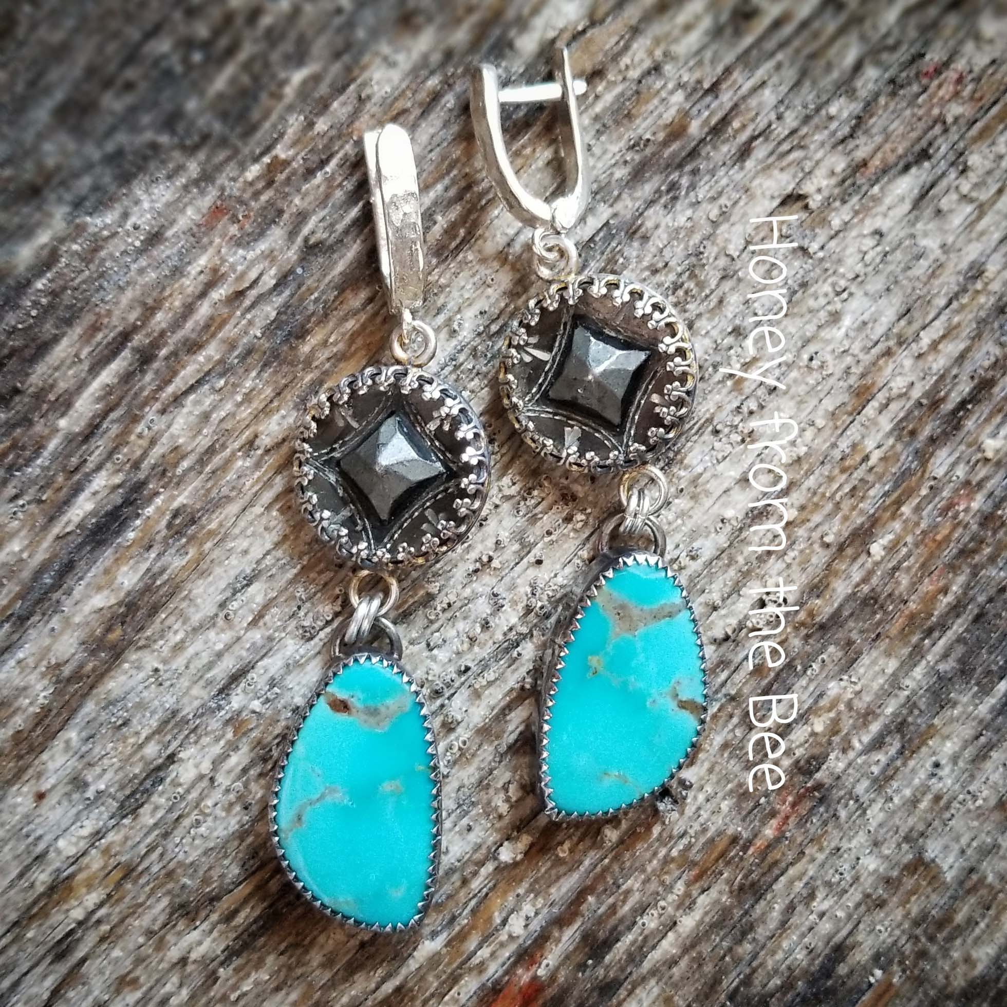 Antique button earrings with Kingman Turquoise