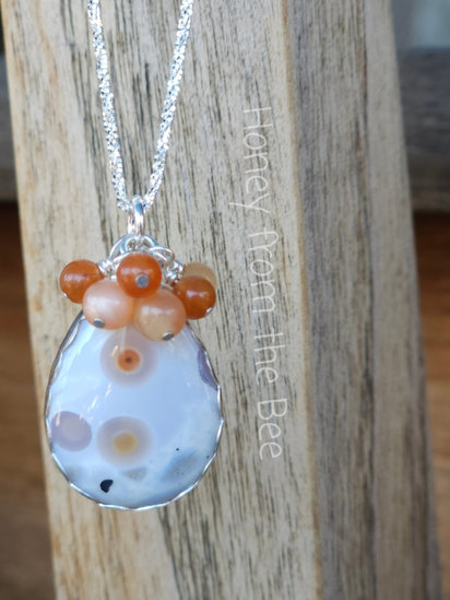 Winterberry - Ocean Jasper and Carnelian pendant