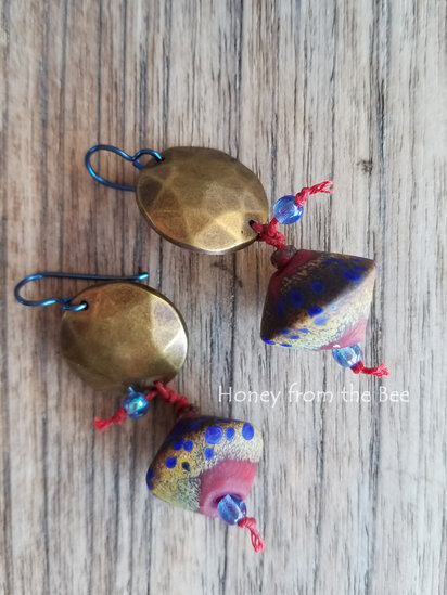 Beginnings Earrings features lampwork and brass findings
