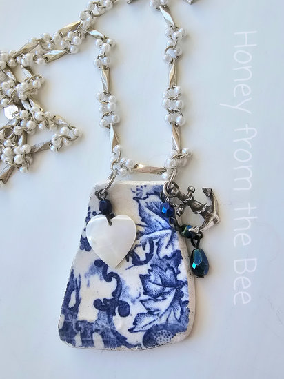 Down By the Sea necklace features sea pottery, pearls