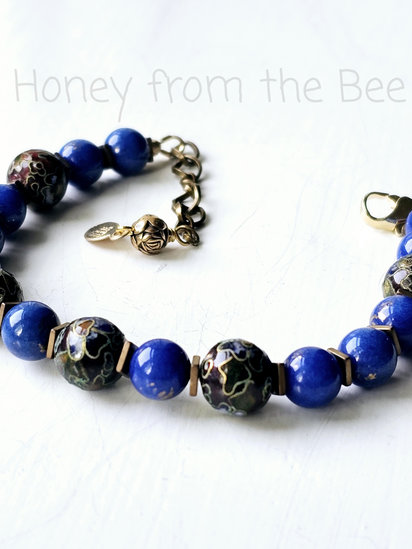 Renaissance bracelet features antique enameled beads, lapis lazuli