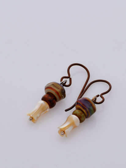 Western Layers earrings features lampwork, turquoise and mother of pearl