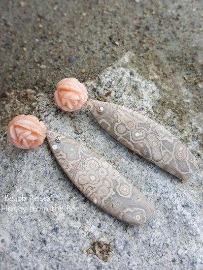 Beach Roses - Coral and Ocean Jasper earrings