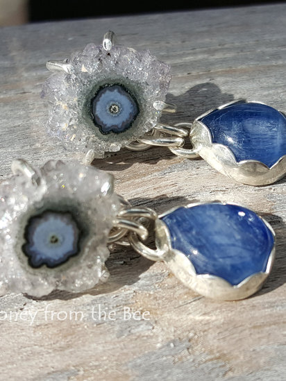 Amethyst Slice and Kyanite earrings