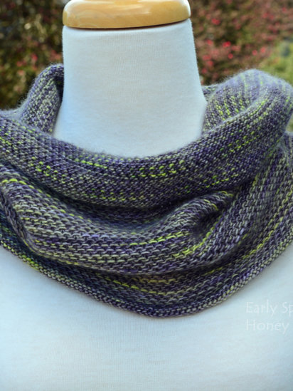 Lilac Grey and Chartreuse Knitted Cowl