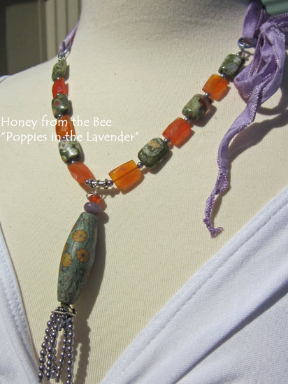 Poppies and Lavender Necklace