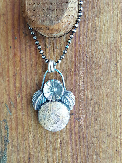 Sea Flower - Agatized Fossil Coral pendant