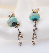 Aqua lampwork Artisan Earrings, copyright Honey from the Bee