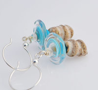 Boho Artisan Earrings in blue and white, copyright Honey from the Bee