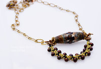 One of a kind necklace of art glass, seed beads, and pearls