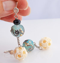 Light blue and ivory dangle earrings, copyright  Honey from the Bee