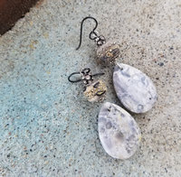 grey lampwork and gemstone earrings