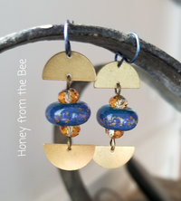Blue and gold lampwork earrings