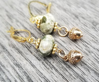 Green and gold artisan earrings